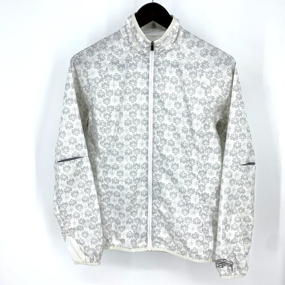 REI Hiking Jacket Womens Small White Gray Floral Boho Light‎ Packable Full Zip